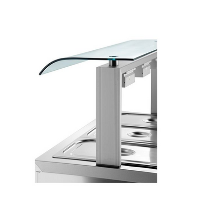 INOMAK MSV610 Counter Top Bain Marie 3x GN1/1 Close Up View Showing Sneeze Guard And GN1/1 Containers Wet Heat