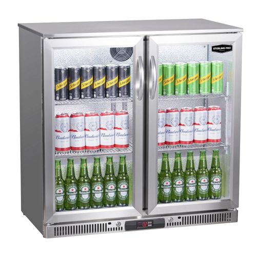 Sterling Pro Green SP2LO-OUT-STS Hinged Double Door Low Height Stainless Steel Outdoor Bottle Cooler, 180 x 330ml Bottles