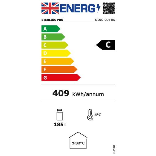 Sterling Pro Green SP2LO-OUT-BK Hinged Double Door Low Height Black Outdoor Bottle Cooler, 180 x 330ml Bottles