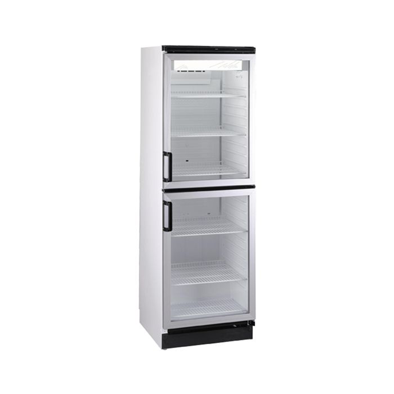 Vestfrost FKG370 Double Glass Door Refrigerator 377L Capacity, Front/Left Side Angled View