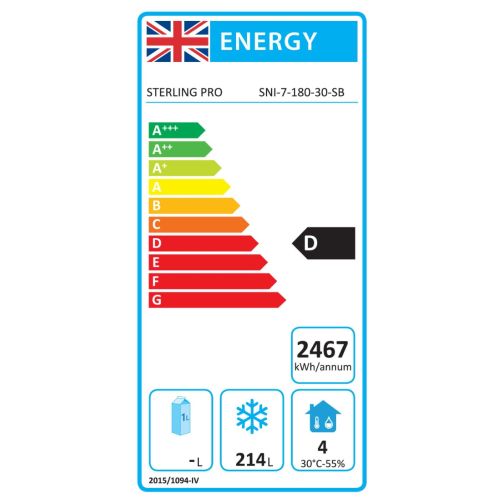 Sterling Pro Green SNI-7-180-30-SB 3 Door Counter Freezer with 100mm Splashback, 452 Litres