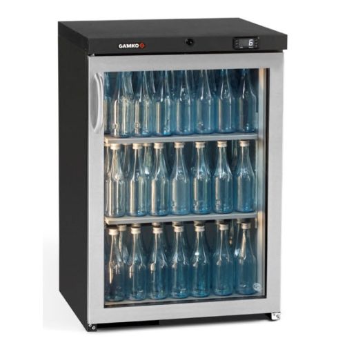 Gamko MG3/150RGCS Maxiglass Right Hand Hinged Stainless Steel Frame Glass Single Door Undercounter Bottle Cooler, 150 Litres