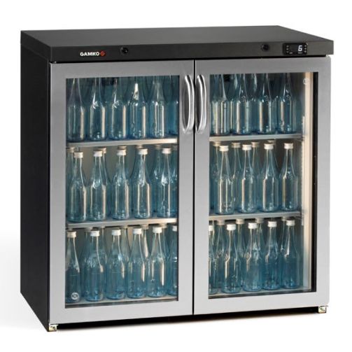 Gamko MG3/250GCS Maxiglass Hinged Stainless Steel Frame Glass Double Door Undercounter Bottle Cooler, 250 Litres