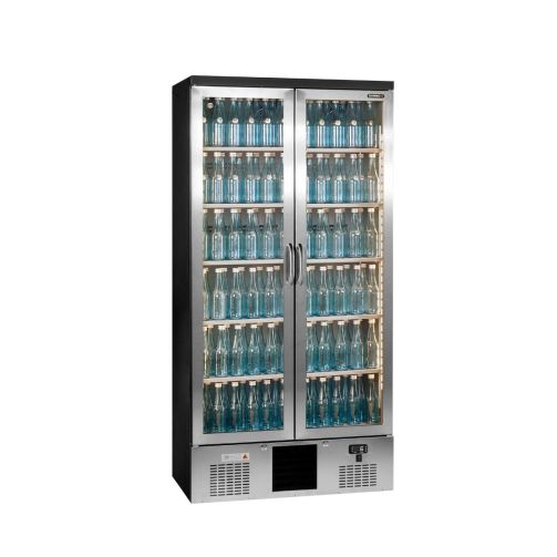 Gamko Maxiglass MG3/500GCS Maxiglass Hinged Stainless Steel Frame Glass Double Door Upright Bottle Cooler, 500 Litres