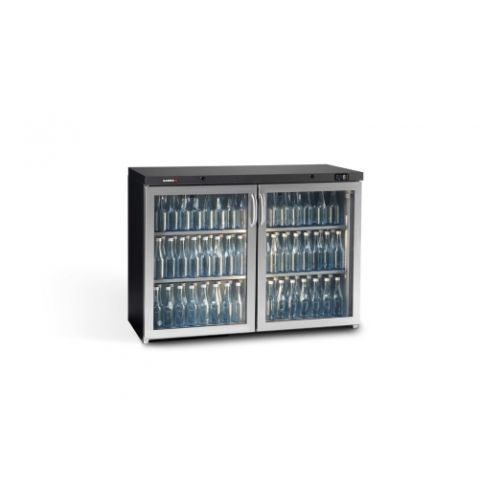 Gamko MG3/275GCS Maxiglass Hinged Stainless Steel Frame Glass Double Door Undercounter Bottle Cooler, 275 Litres