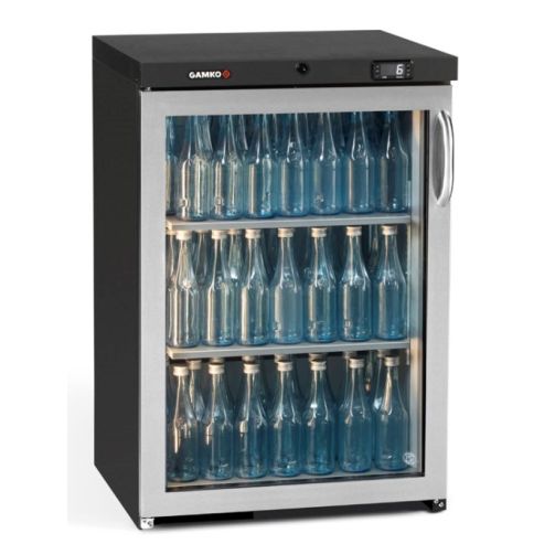 Gamko MG3/150LGCS Maxiglass Left Hand Hinged Stainless Steel Frame Glass Single Door Undercounter Bottle Cooler, 150 Litres
