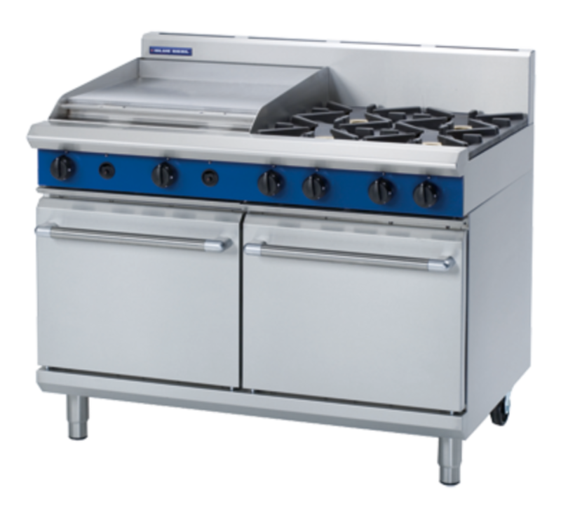 Blue Seal Evolution G528B 1200mm Gas Range Double Static Oven Angled Front Facing View