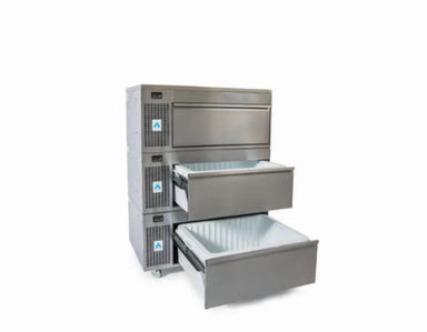 Adande VCS3 Series Bulk Storage Three Drawer Side Engine Angled Front/Left Side View With 2 Open Drawers