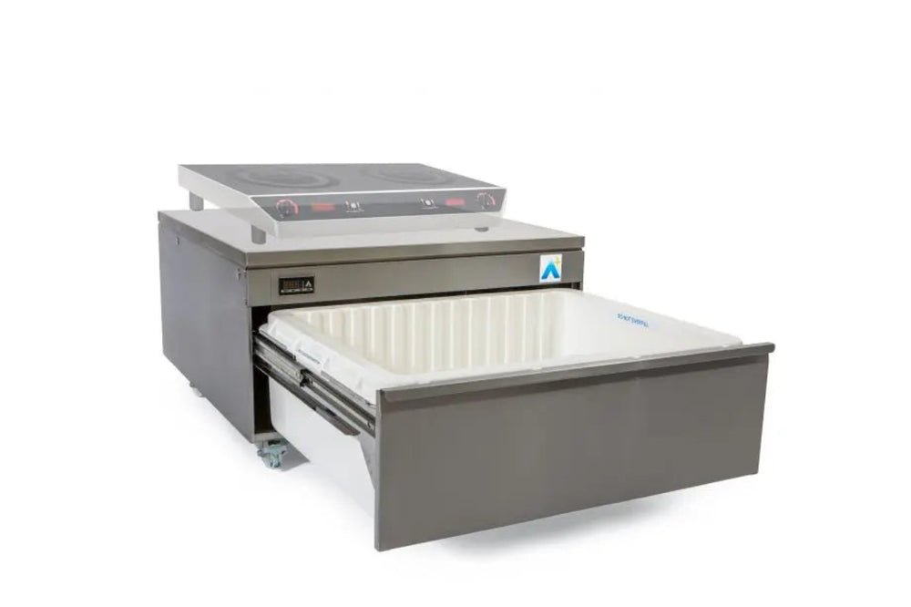 Adande HCR1 Series - Chef Base Cool Cookline, Fridge Only, Rear Engine - Angled Front/Left Side View With Open Drawer