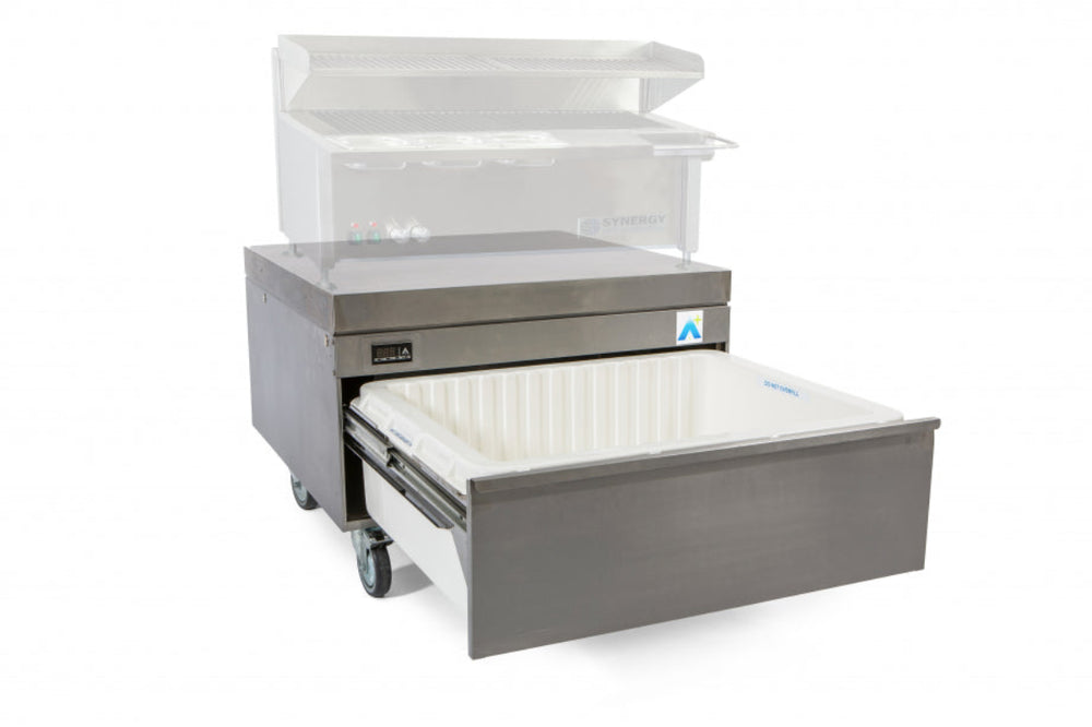 Adande HCR1 Series - Chef Base Hot Cookline, Fridge Only, Rear Engine Angled Front/Left Side View, With Open Drawer