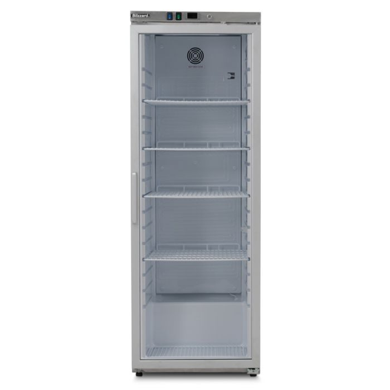 Pentland Single Glass Door Stainless Steel Refrigerator Blizzard HSG40 Front View