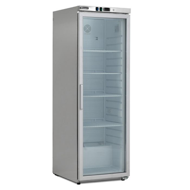 Pentland Single Glass Door Stainless Steel Refrigerator Blizzard HSG40 Left Side Angled View