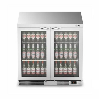 IMC F77/250 M90 Stainless Steel Double Door Bottle Cooler - Front Facing View