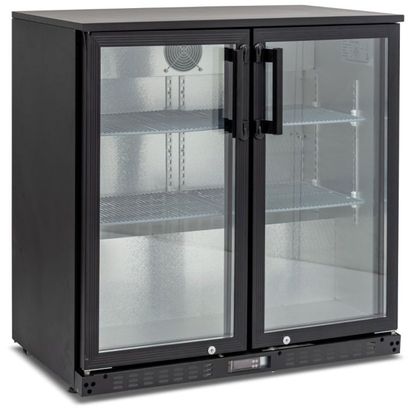 Pentland Double Hinged Glass Door Bottle Cooler Koldbox KBC2 Left Side Angled View