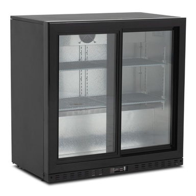 Pentland Double Sliding Glass Door Bottle Cooler Koldbox KBC2SL Left Side Angled View