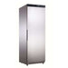 A Koolmax KMF400S single door upright stainless steel freezer with a digital display on top and a recessed handle.