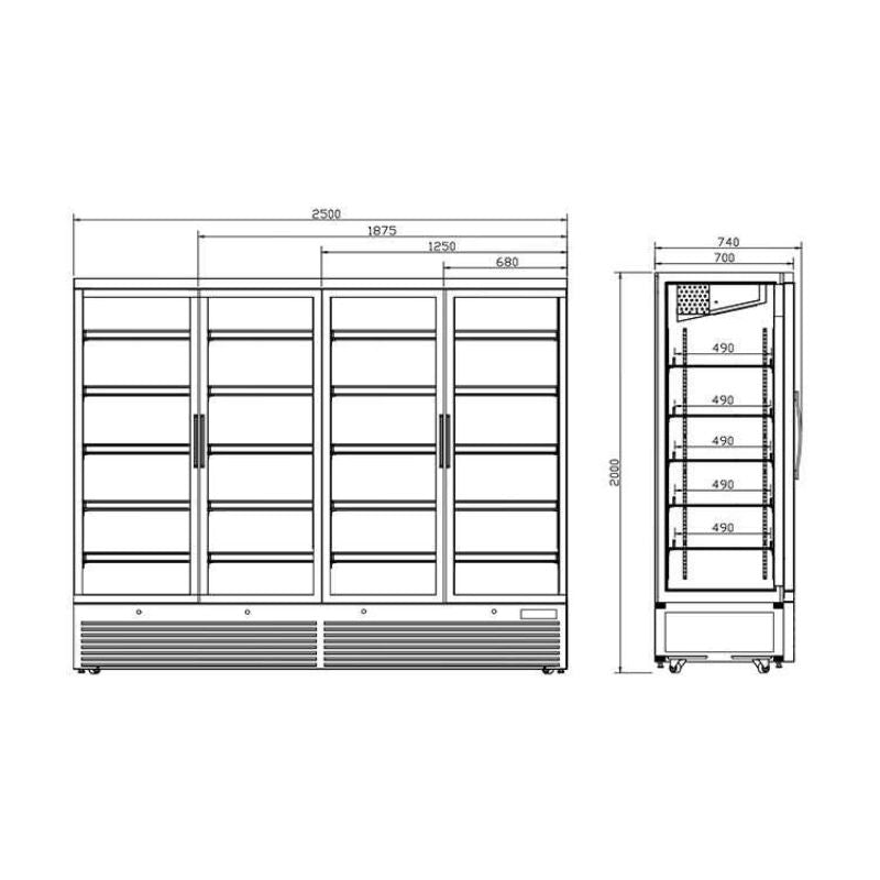 Koolmax KMF3000 - Four Glass Door Display Freezer (Grey)