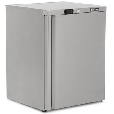 Pentland Single Hinged Door Under Counter Refrigerator Blizzard UCR140 Left Side Angled View