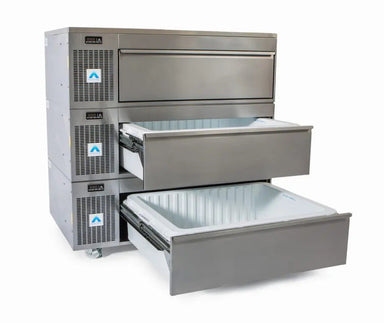 Adande VLS3 Series Bulk Storage Shallow Three Drawer Side Engine Angled Front/Left Side View With 2 Open Drawers