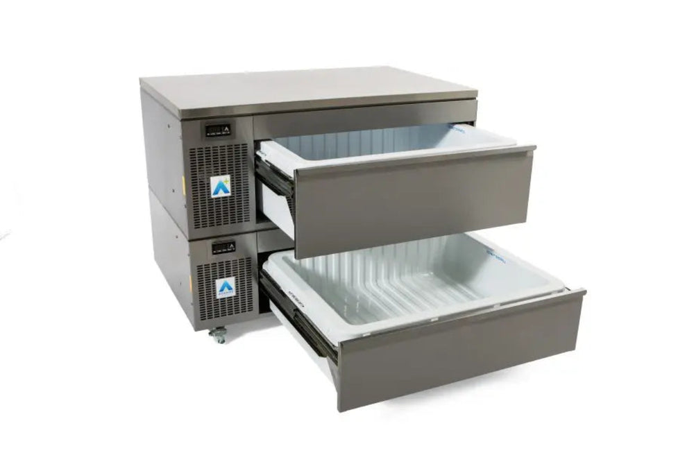 Adande SAS2 & ASS2 Series - Combo Prep Counter Side Engine - Angled Front View With Open Drawers
