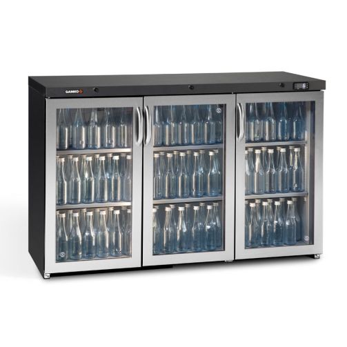 Gamko Maxiglass MG3/315GCS Maxiglass Hinged Stainless Steel Frame Glass Triple Door Undercounter Bottle Cooler, 315 Litres
