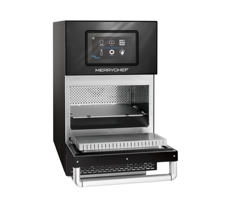 Merrychef conneX X12 HP Black - Single Phase - Angled Front View With Open Oven Door