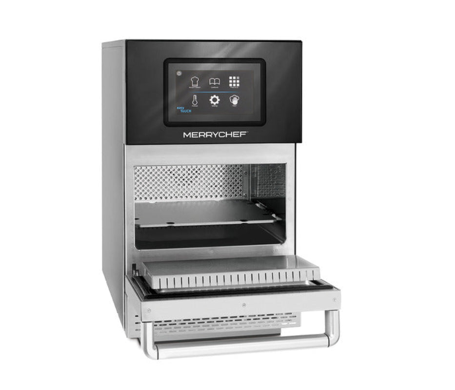 Merrychef conneX X12 HP Stainless Steel -  Angled Front View With Open Oven Door