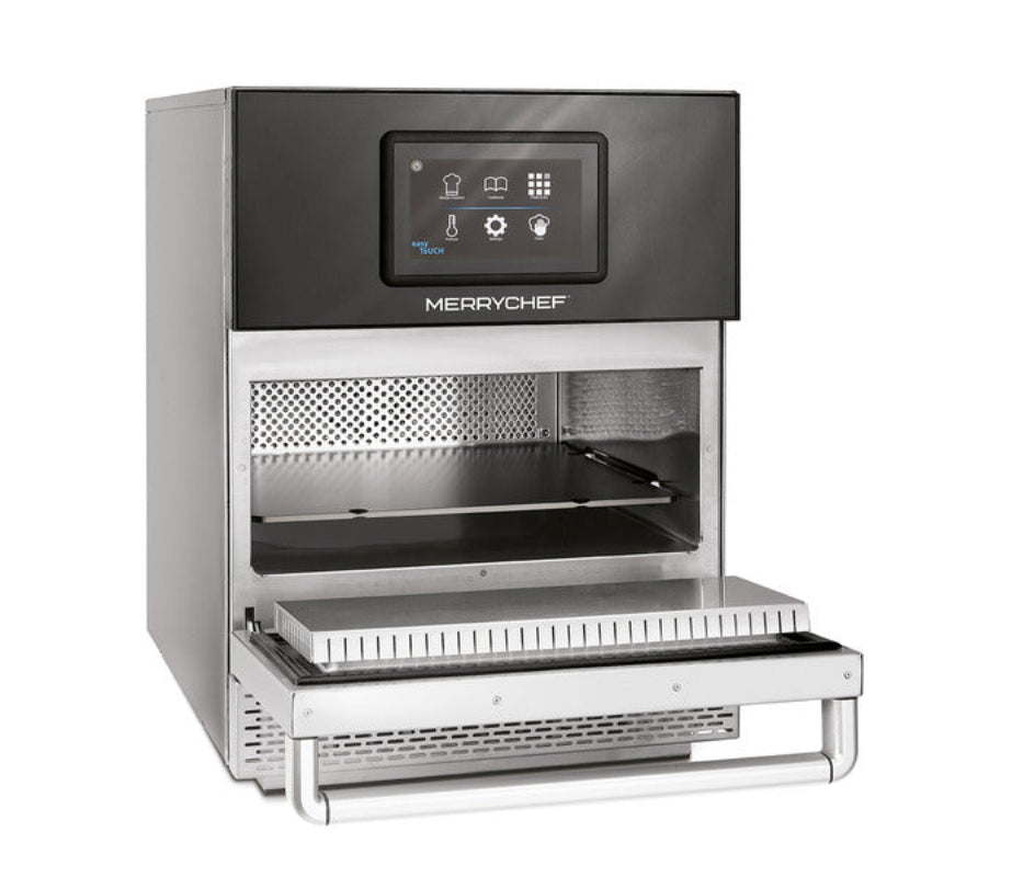 Merrychef conneX X16 Stainless Steel - Single Phase Angled Front View With Open Oven Door
