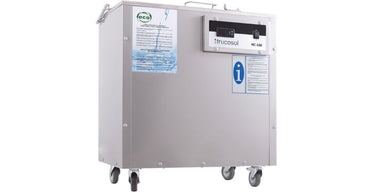 Frucosol MC500 Decarboniser angled front facing view, with digital display, product branding and castors on show.