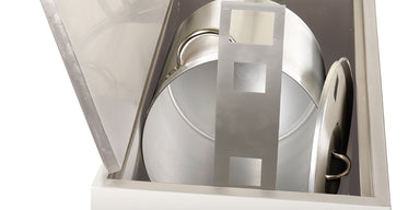 Frucosol MC1000 Decarboniser, close up view of pans sat in the internal of the unit