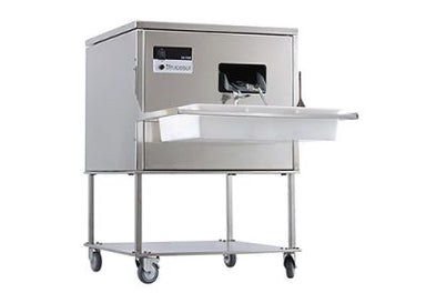 Frucosol SH7000 Cutlery Polisher, front facing view showing castors, product branding and cutlery tray.