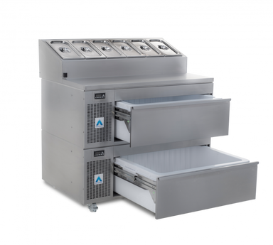 Adande VCS2 Series - Two Drawer Saladette Side Engine - VCS2/CW/S2 - Angled Front View With Open Drawers