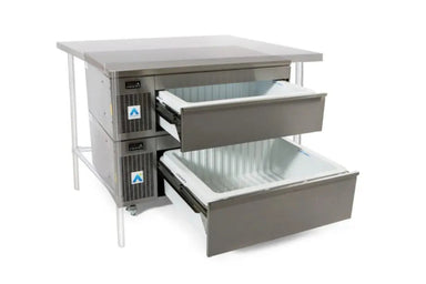 Adande SAS2 & ASS2 Series - Combo Under Counter Side Engine - Angled Front View With Open Drawers
