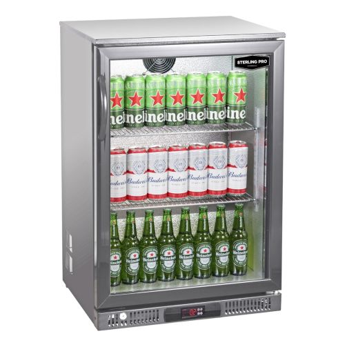 Sterling Pro Green SP1LO-OUT-STS Hinged Single Door Low Height Stainless Steel Outdoor Bottle Cooler, 106 x 330ml Bottles