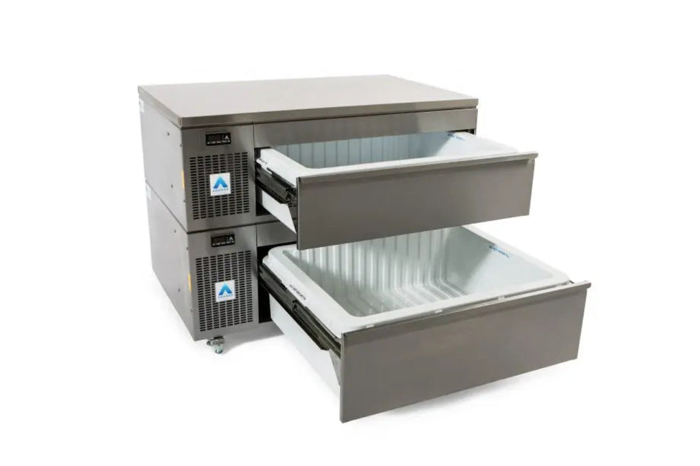 Adande VSS2 & SVS2 Series - Combo Prep Counter Side Engine - Angled Front View With Open Drawers