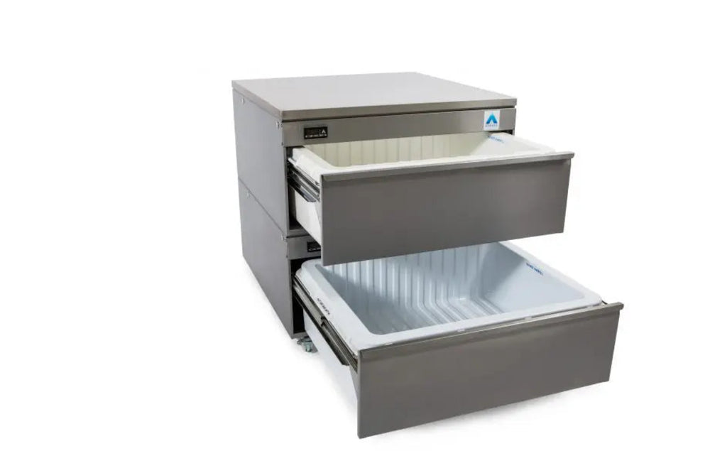 Adande VAR2 & AVR2 Series - Combo Prep Counter Rear Engine - Angled Front View With Open Drawers