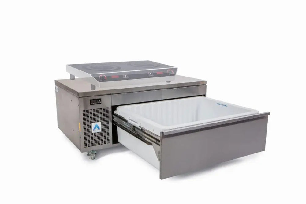 Adande VCS1 Series - Chef Base Cool Cookline Side Engine Angled Front Facing View With Open Drawer 