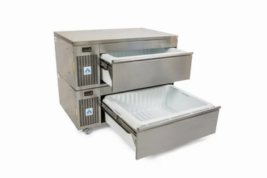 Adande VCS2 Series - Prep Counter Two Drawer Side Engine - Angled Front View With Open Drawers