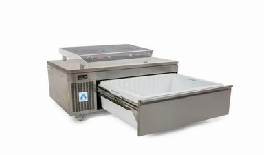Adande VLS1 Series - Chef Base Shallow Cool Cookline Side Engine Angled Front/Left Side View With Open Drawer